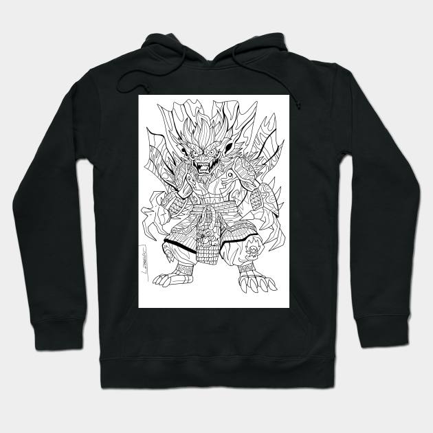 mexican yokai samurai in ecopop with totonac patterns art Hoodie by jorge_lebeau